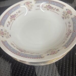 5 CRESCENT Jie Pai 7 1/2" Soup Salad Cereal Bowls Vintage Fine China Blue Floral